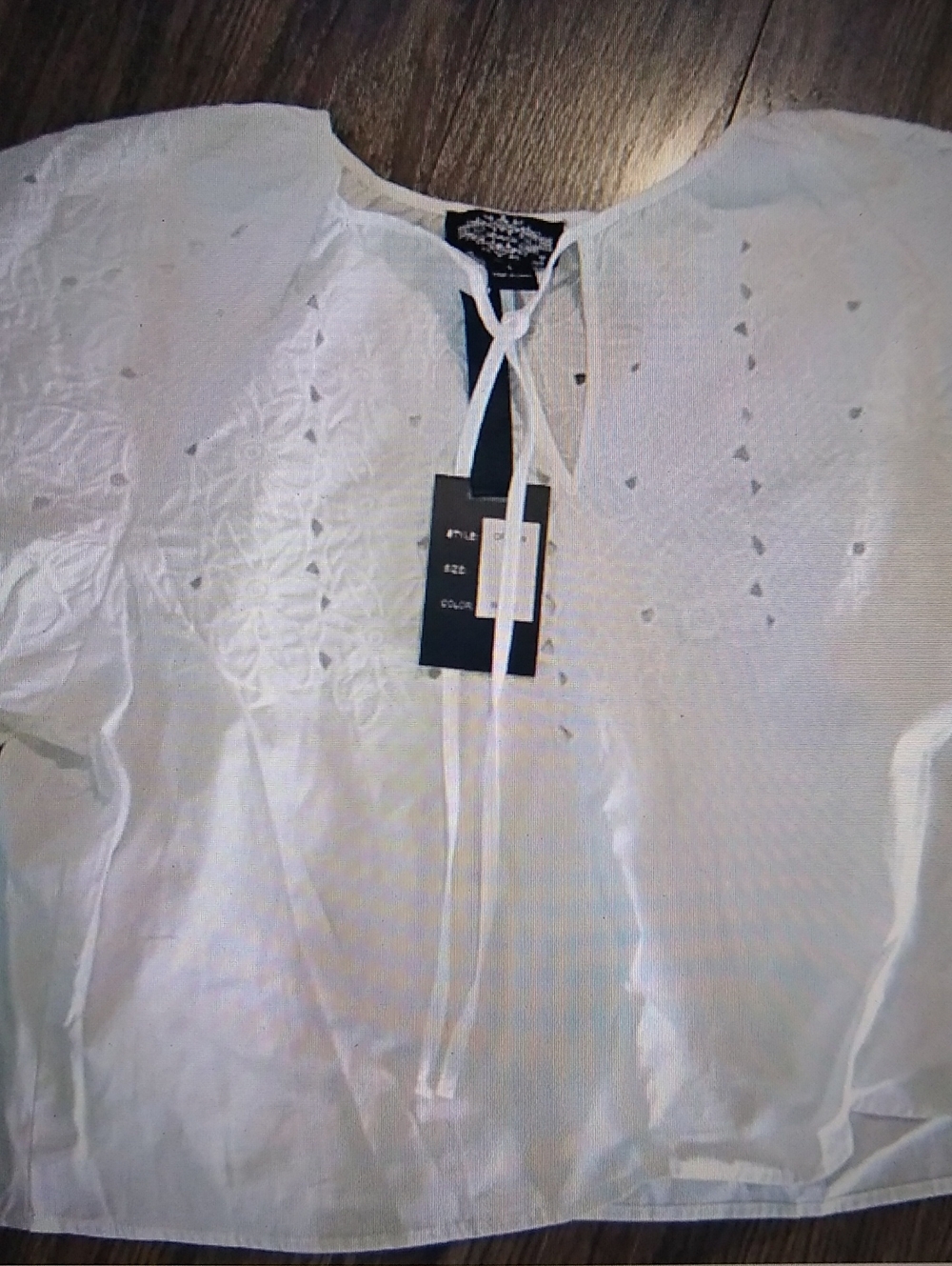 White Embroidered Tie-Front Women's Button Down Shirt